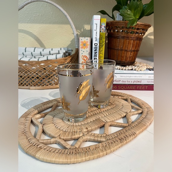 Set of 2 gold leaf vintage Libbey glass - Picture 1 of 6